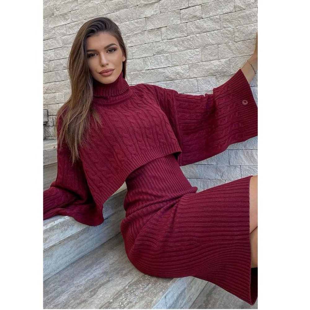 Another Day Midi Sweater Dress - Burgundy